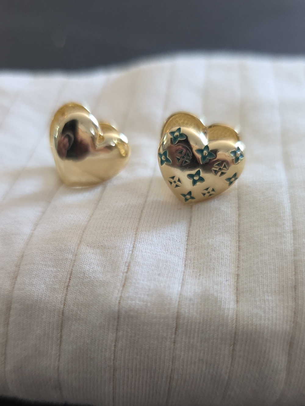14k Gold Plated Reversible Heart Stud Earrings with Green Accents